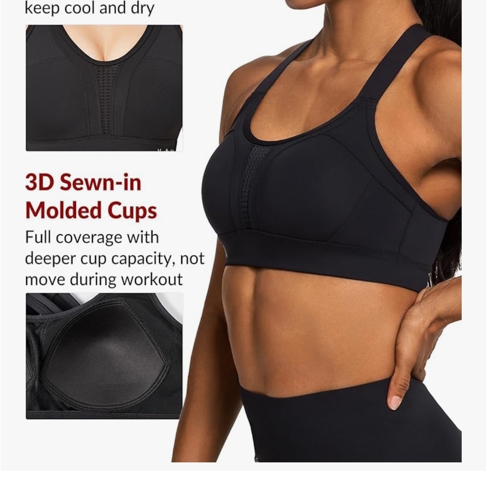 Yvette Sports Bra High Impact Adjustable Criss Cross Back Full Support No Bounce